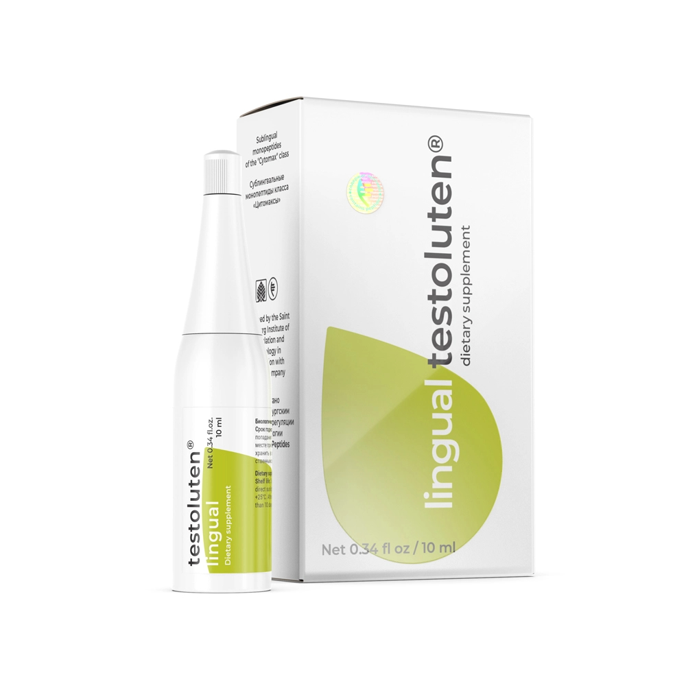 Тестолутен лингвал — пептидные капли для поддержки мужского здоровья, тестостерона и фертильности, 10 мл
